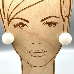 Vintage Milk Glass Dome Earrings, Classy Clip On in White Button Coordinates